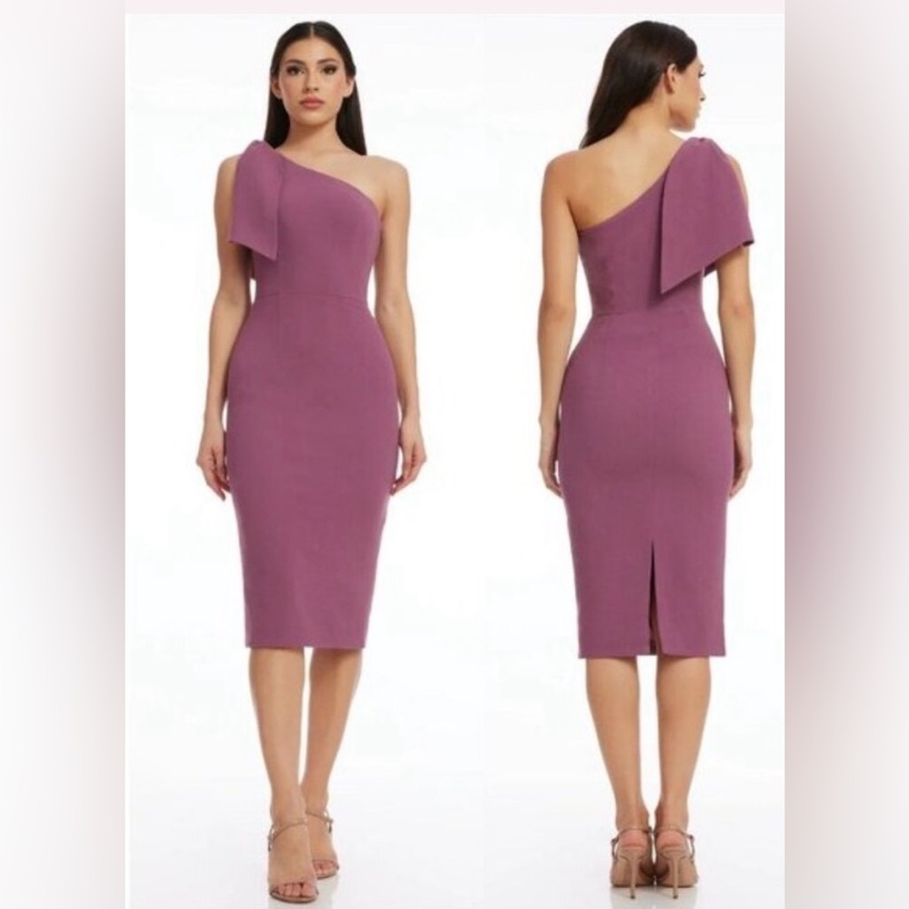 Dress the Population One-Shoulder Midi Dress in Mauve